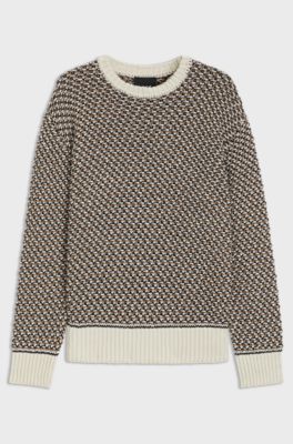 Cotton sweater with rich knitted structure, Patterned