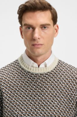 Cotton sweater with rich knitted structure, Patterned