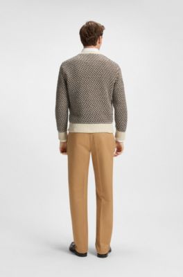 Cotton sweater with rich knitted structure, Patterned