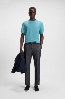 Knit sweater with mixed structures, Blue