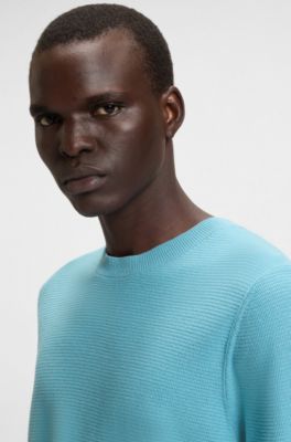 Knit sweater with mixed structures, Blue