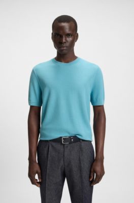 Knit sweater with mixed structures, Blue