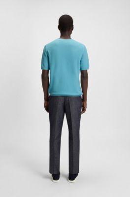 Knit sweater with mixed structures, Blue