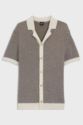 Regular-fit knit cardigan in structured cotton, Patterned