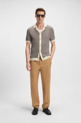 Regular-fit knit cardigan in structured cotton, Patterned