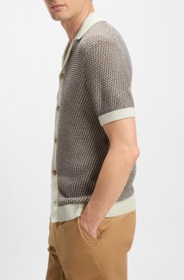 Regular-fit knit cardigan in structured cotton, Patterned