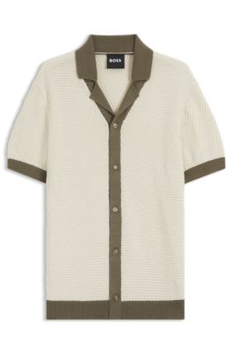 Regular-fit knit cardigan in structured cotton, Light Brown