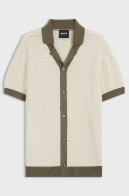 Regular-fit knit cardigan in structured cotton, Light Brown