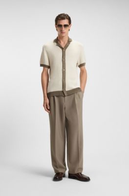 Regular-fit knit cardigan in structured cotton, Light Brown