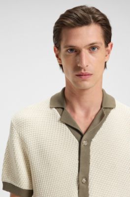 Regular-fit knit cardigan in structured cotton, Light Brown