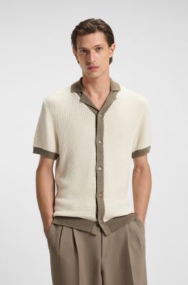 Regular-fit knit cardigan in structured cotton, Light Brown