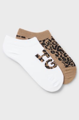 Two-pack of ankle socks in a cotton blend, White / Beige