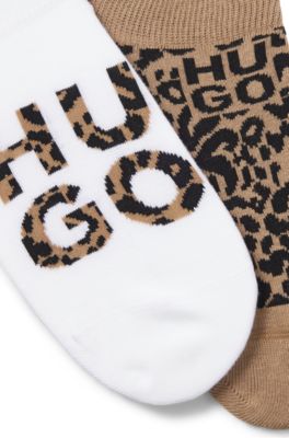 Two-pack of ankle socks in a cotton blend, White / Beige