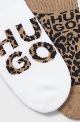 Two-pack of ankle socks in a cotton blend, White / Beige