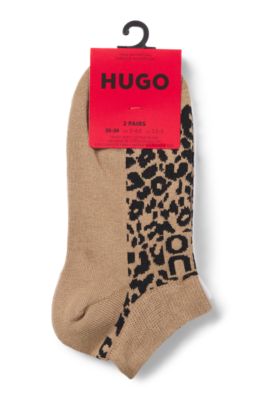 Two-pack of ankle socks in a cotton blend, White / Beige