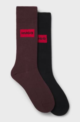 Lot de deux paires de chaussettes mi-hautes avec &eacute;tiquettes logot&eacute;es, Marron / Noir
