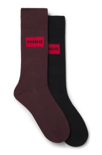 Two-pack of regular-length socks with logo labels, Brown / Black