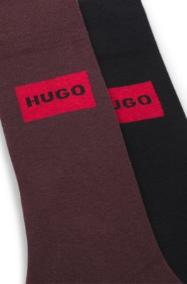 Two-pack of regular-length socks with logo labels, Brown / Black