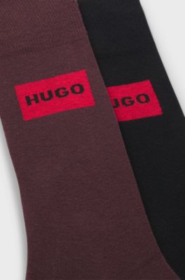 Calze ad altezza regolare con etichette con logo in confezione da due, Marrone / Nero