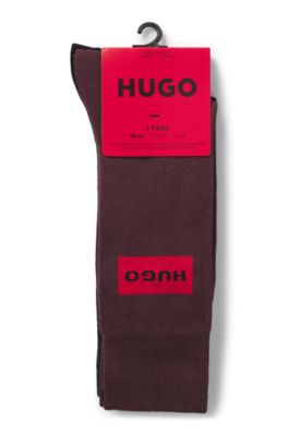 Two-pack of regular-length socks with logo labels, Brown / Black
