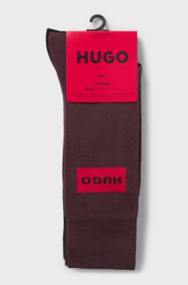 Lot de deux paires de chaussettes mi-hautes avec &eacute;tiquettes logot&eacute;es, Marron / Noir