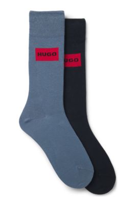 Two-pack of regular-length socks with logo labels, Blue