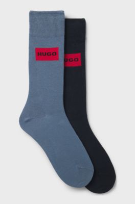 Two-pack of regular-length socks with logo labels, Blue