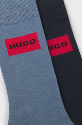Two-pack of regular-length socks with logo labels, Blue