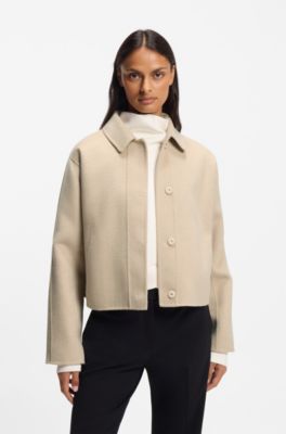 Wool-blend jacket with concealed closure, Light Beige
