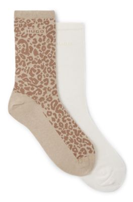 Two-pack of regular-length socks with leopard details, Beige / Natural