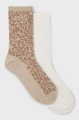 Two-pack of regular-length socks with leopard details, Beige / Natural