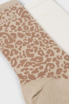 Two-pack of regular-length socks with leopard details, Beige / Natural