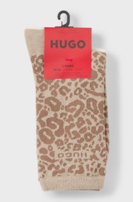 Two-pack of regular-length socks with leopard details, Beige / Natural