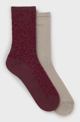 Two-pack of regular-length socks with leopard details, Bordeaux