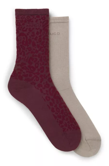 Two-pack of regular-length socks with leopard details