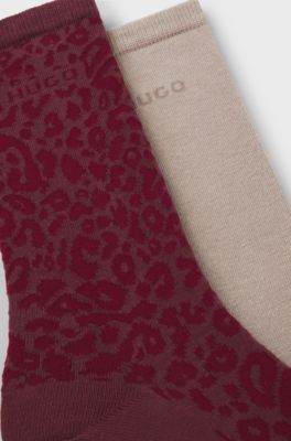Two-pack of regular-length socks with leopard details, Bordeaux