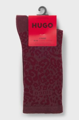 Two-pack of regular-length socks with leopard details, Bordeaux