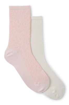 Two-pack of regular-length socks with leopard details, Light Pink