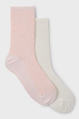 Two-pack of regular-length socks with leopard details, Light Pink