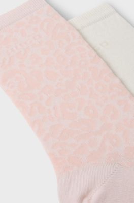 Two-pack of regular-length socks with leopard details, Light Pink