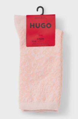 Two-pack of regular-length socks with leopard details, Light Pink