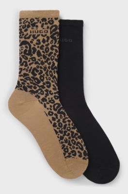 Two-pack of regular-length socks with leopard details, Patterned