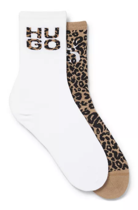 Two-pack of regular-length socks with leopard details