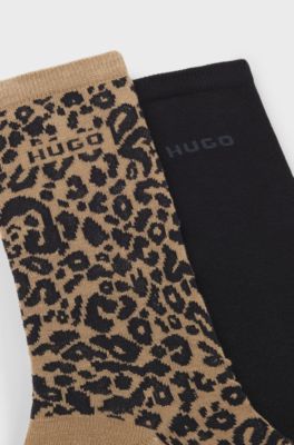 Two-pack of regular-length socks with leopard details, Patterned