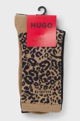 Two-pack of regular-length socks with leopard details, Patterned