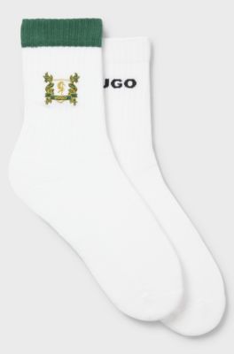 Two-pack of cotton-blend short socks with embroidery, White