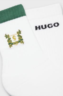 Lot de deux paires de chaussettes en coton m&eacute;lang&eacute; avec broderie, Blanc