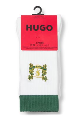 Calze corte in misto cotone con ricamo in confezione da due, Bianco