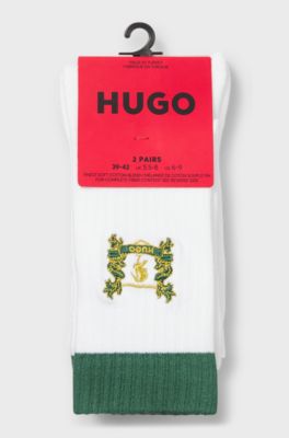 Lot de deux paires de chaussettes en coton m&eacute;lang&eacute; avec broderie, Blanc