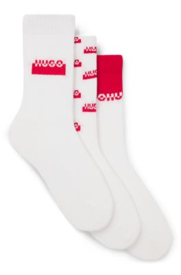 Calze corte con logo spezzato in confezione da tre, Bianco